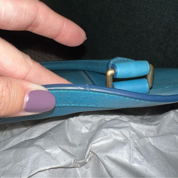 COACH BLEEKER TEAL BLUE LEATHER LARGE WEEKENDER TOTE BAG EUC - Picture 6 of 8